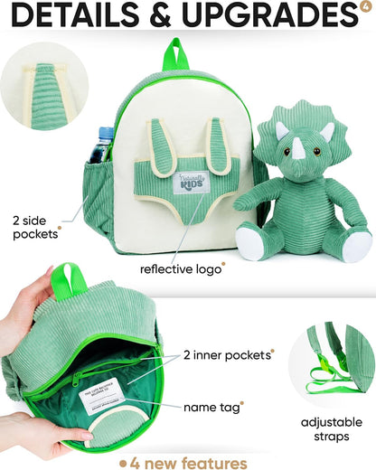 Green Dinosaur Backpack for Boys 4-5, Triceratops Dinosaur Gifts for 4-5 Year Old Boys, Girls, Toddler Backpack