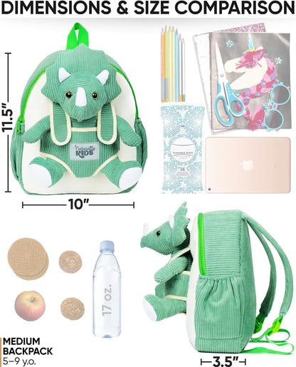 Green Dinosaur Backpack for Boys 4-5, Triceratops Dinosaur Gifts for 4-5 Year Old Boys, Girls, Toddler Backpack