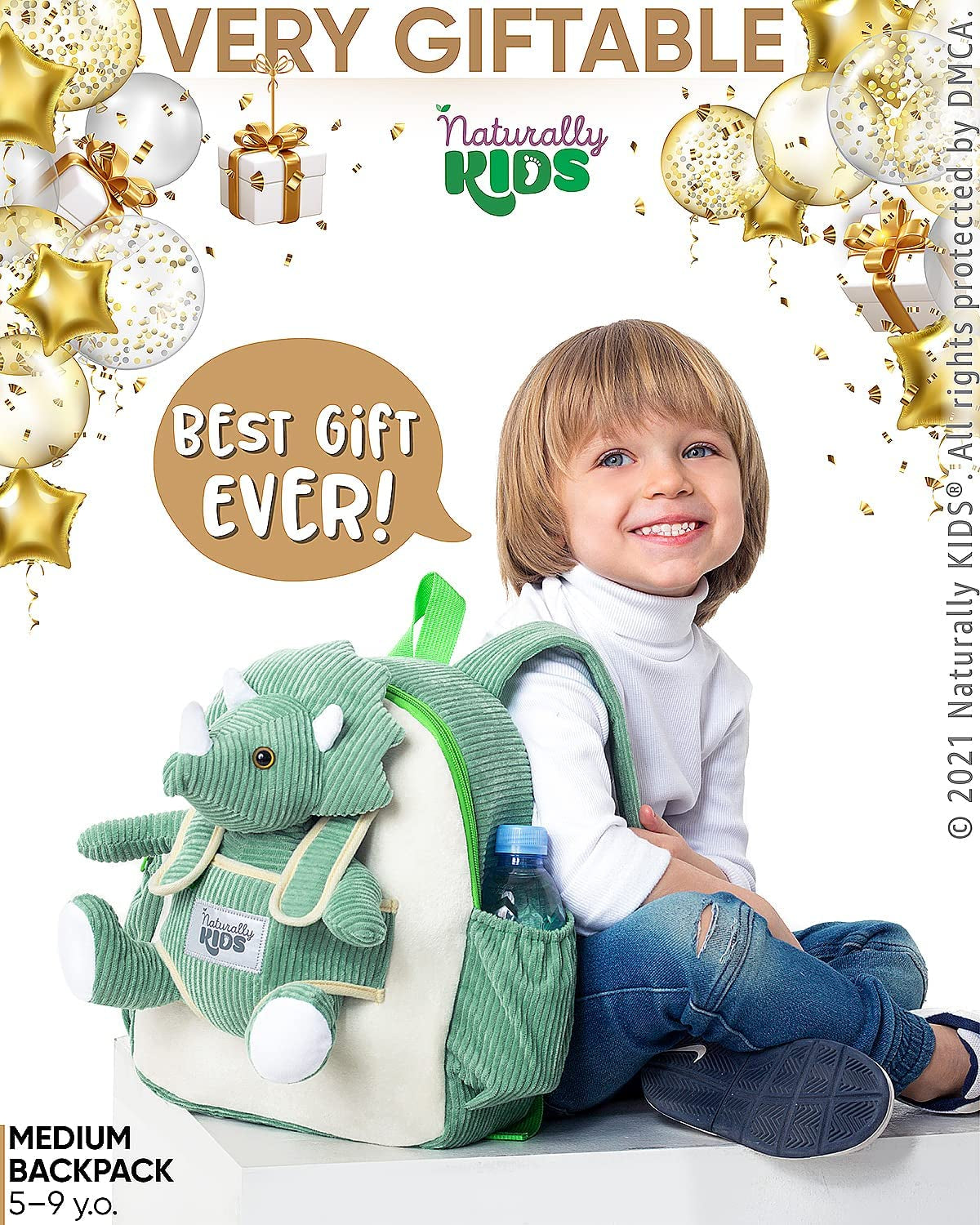 Green Dinosaur Backpack for Boys 4-5, Triceratops Dinosaur Gifts for 4-5 Year Old Boys, Girls, Toddler Backpack